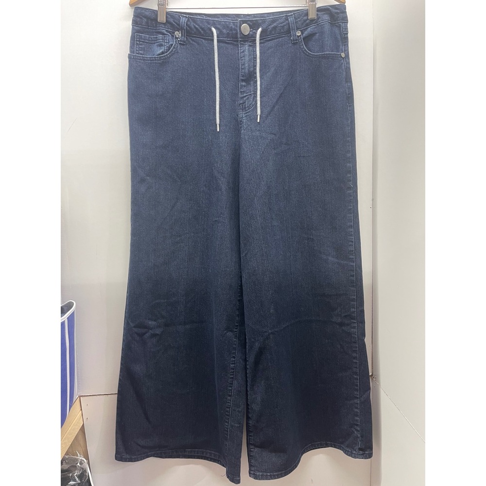 1822 Denim Dark Wash Wide Leg Drawstring Jeans Size 14 Indigo Blue
